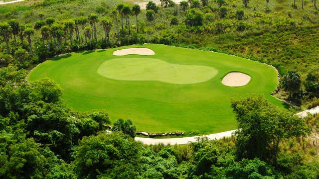 Aerial view of a green at Punta Blanca Golf & Beach Club