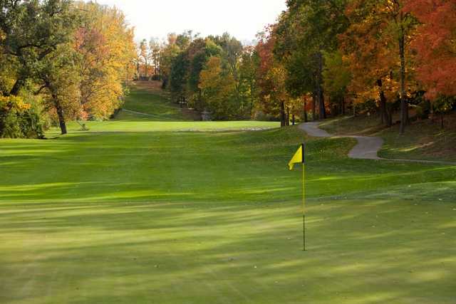A fall day view of a hole at Beavercreek Golf Club.