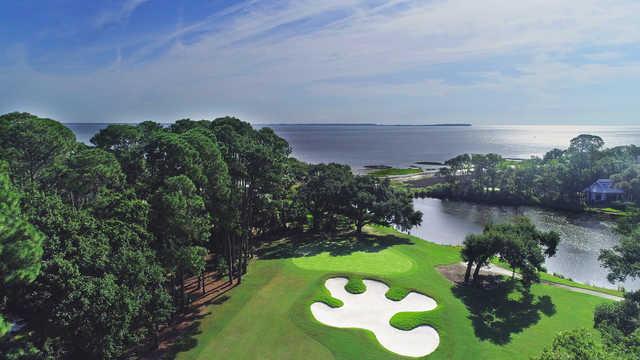 Aerial view of the 6th hole from Oyster Reef Golf Course