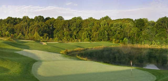 A view of a hole guarded by a pond from White Clay Creek Country Club at Delaware Park.