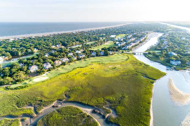 Aerial view of the 16th and 17th holes from Harbor Course at Wild Dunes Golf Links