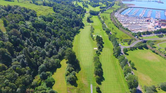 Aerial view of the 3rd and 16th green from Largs Golf Club
