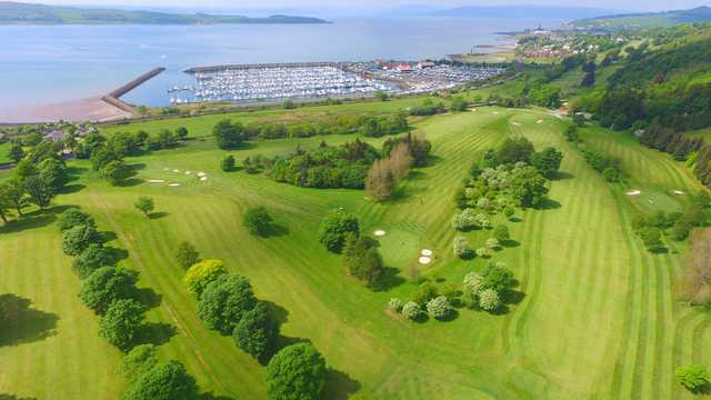 Aerial view from the Largs Golf Club towards the marina.