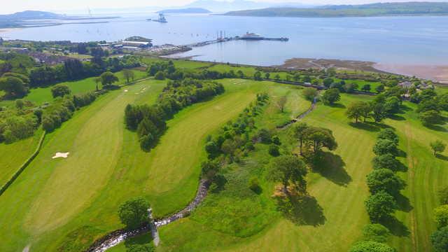 Aerial view from the Largs Golf Club towards Arran.