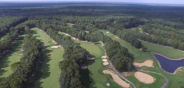 Aerial view of the 10th, 18th, 1st and 9th holes at White Oaks Country Club