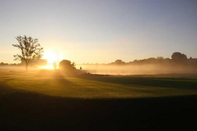 A sunset view of hole #17 at Valley Hi Municipal Golf Course.