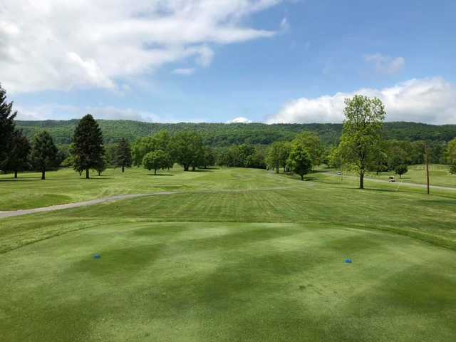 A sunny day view from a tee at Sinking Valley Country Club.