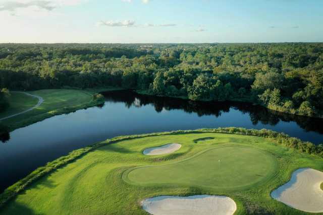 Aerial view of the 7th hole from Twin Rivers Golf Club