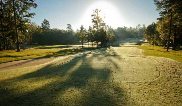 A view of a tee at Mystic Creek Golf Club.