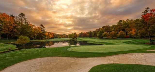 A view of a green with water coming into play at Highlands Falls Golf Course.