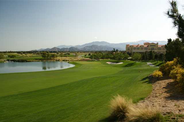 Classic Club's par-4 seventh hole plays downhill toward water left of the green.downhill