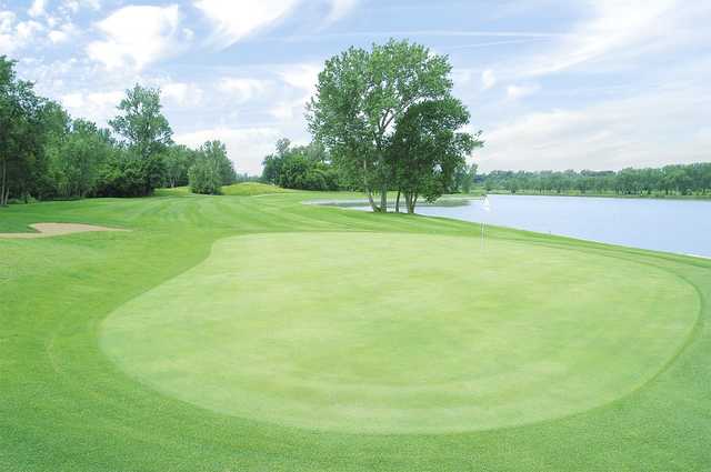 A view of a green situated near the lake at Shoreline Golf Course.
