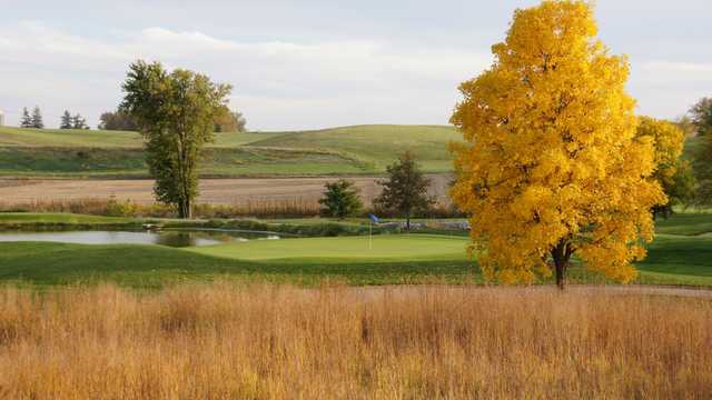 A fall day view of a hole at Stone Creek Golf Club.
