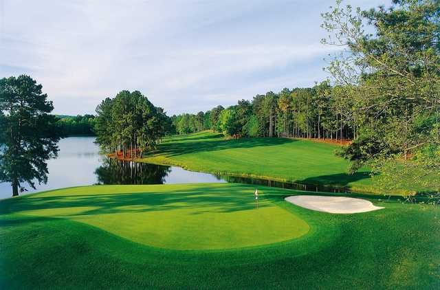 A sunny day view of a green from Mountain View at Callaway Gardens Resort.