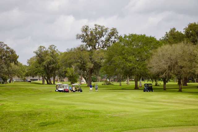 A view of a fairway at Heritage Oaks Golf Course.