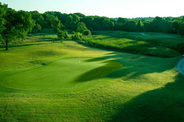 A view of a green at Pecan Valley Golf Course.