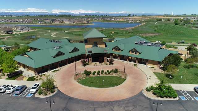 Aerial view of the clubhouse at Todd Creek Golf Club