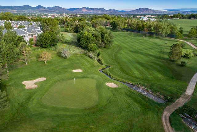 Aerial view of the 11th green at Raccoon Creek Golf Course.