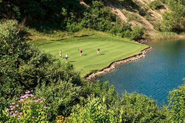 View of the 4th green from the Peaks Course at Boulder Pointe Golf Club