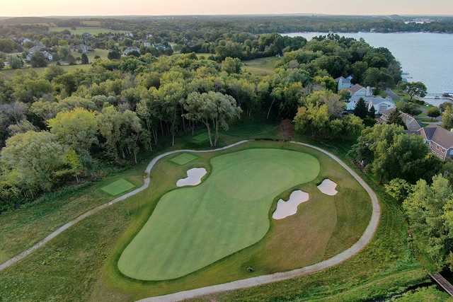 Aerial view of the 3rd green at The Club at Lac La Belle