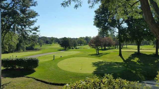 A view of the practice putting green and a tee at Mission Hills Club.