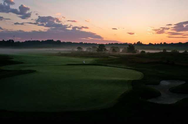 A sunset view of one of the three British Open replica holes at Renditions Golf Course.