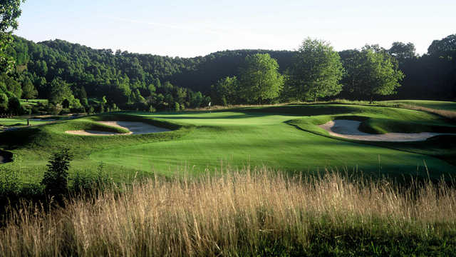 A view of a well protected hole from The Arnold Palmer Signature Course At Stonewall Resort.