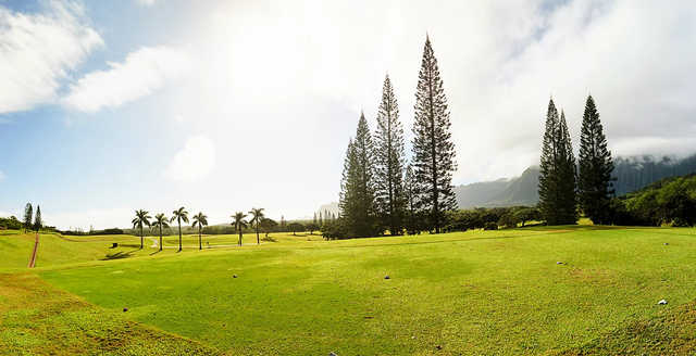 A sunny day view from Olomana Golf Links.