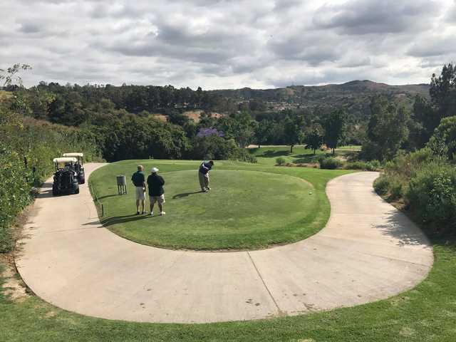 A view of a tee at Anaheim Hills Golf Course.