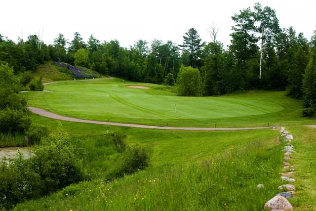 A view of fairway # green #6 from the top of the hill at Eagle Ridge Golf Course.