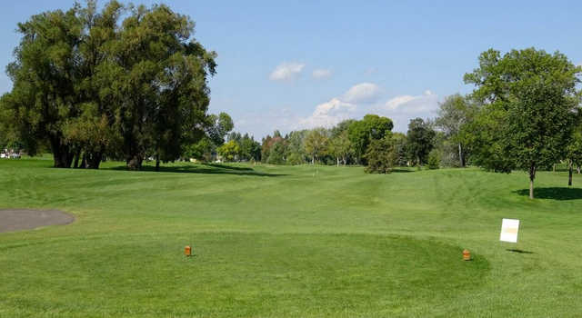 A view of a tee at Highland National Golf Course.