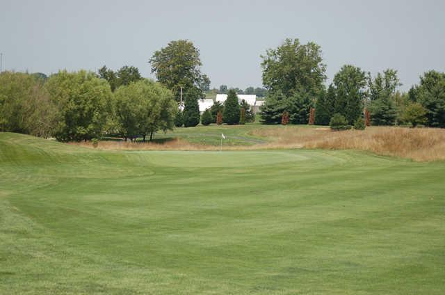 A view of the 1st green at Crossings Golf Club.
