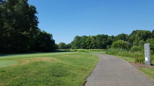 A view of the 3rd tee sign at J. E. Good Park Golf Course.