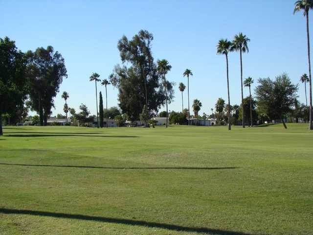 A sunny day view from Desert Sands Golf Course.
