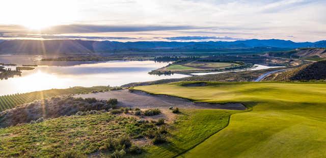 View of the 2nd green from the 3rd tee box at Gamble Sands Golf Club.