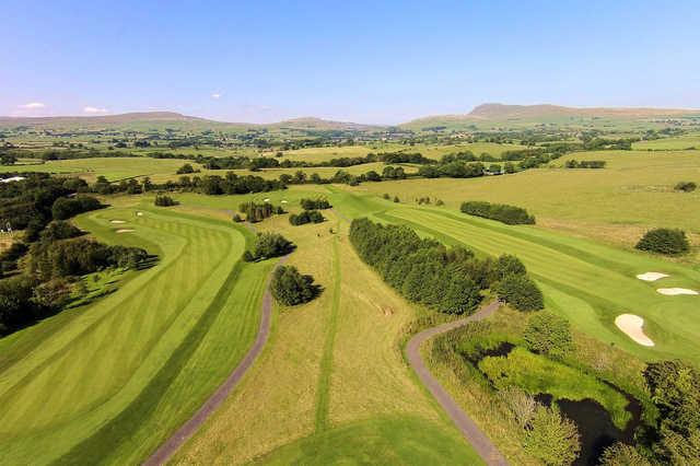 Aerial view of the 5th, 6th and 7th hole from Bentham Golf Club.