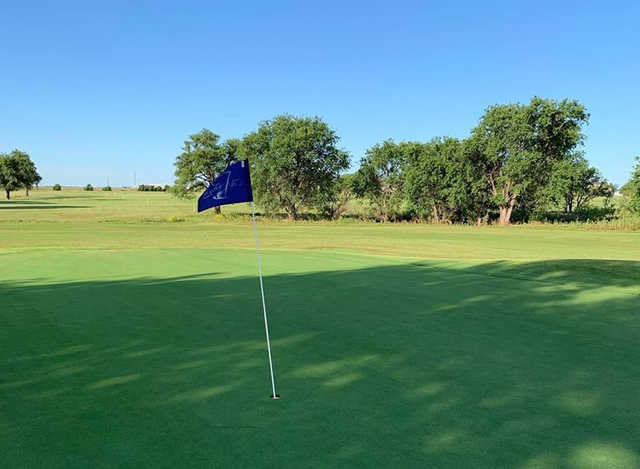 A view of the 2nd green from The Greens of Altus Golf Course.