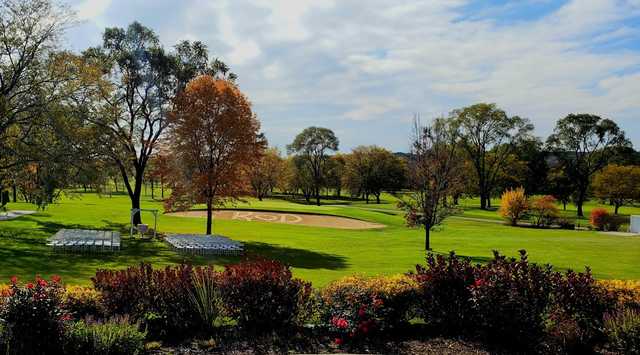 A sunny day view from Bristol Oaks Golf Club and Banquet Center.