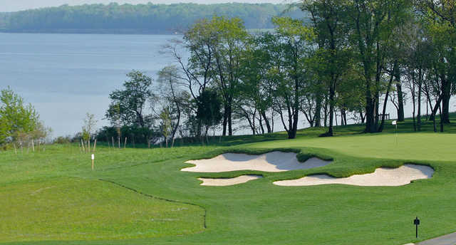 A view of the 2nd hole at The River from Queenstown Harbor.
