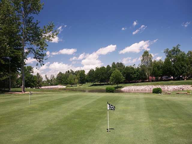 A view from the practice putting green at Lakeside Village Golf & Athletic Club.