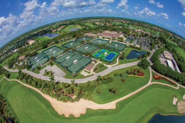 Aerial view of the tennis complex at BallenIsles Country Club.