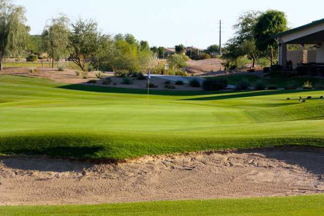 A sunny day view of a hole at Bear Creek Golf Complex.