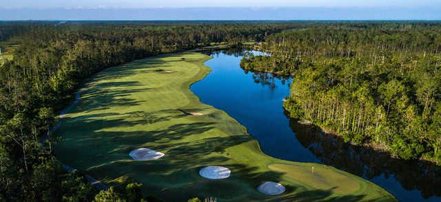 Aerial view or the 8th hole from the Hills Course at LPGA International