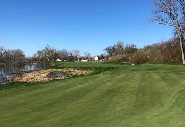A sunny day view of a hole at Harbor Shores.