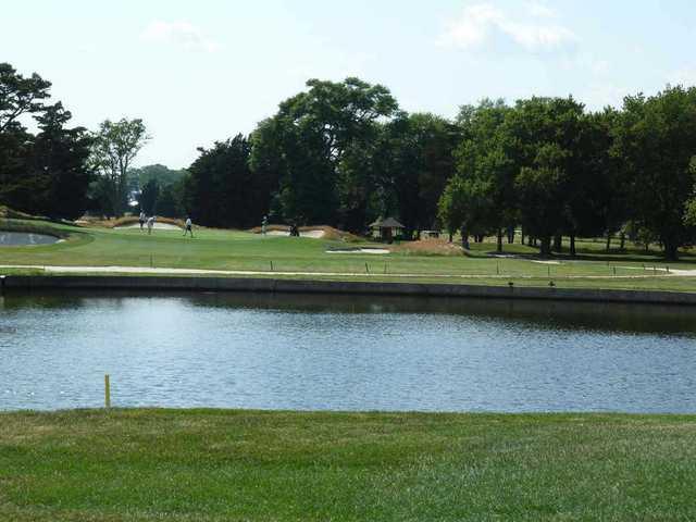 The seventh hole on the Bay golf course at Seaview resort is the only water carry on this layout.