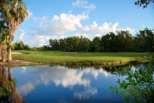A view over the water of a hole at Riviera Cancun Golf & Resorts.