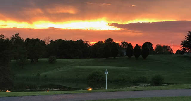 A sunset view of a hole at Eagle Creek Country Club.