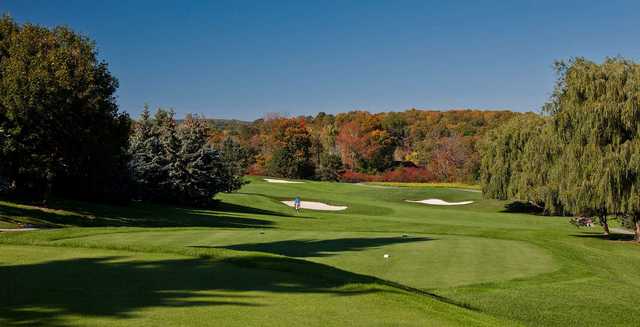 A fall day view from a tee at 18-hole Championship from Cherry Downs Golf and Country Club.