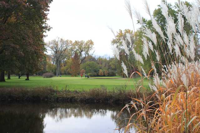 A fall day view of a hole at Winnetka Golf Club.