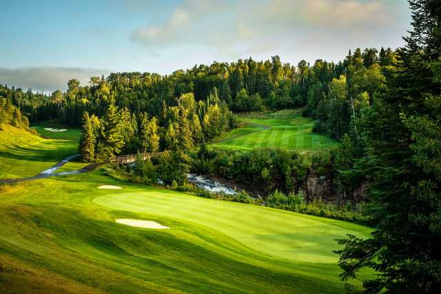 A view of the 14th fairway and hole #15 at Premier 18 from Superior National at Lutsen.